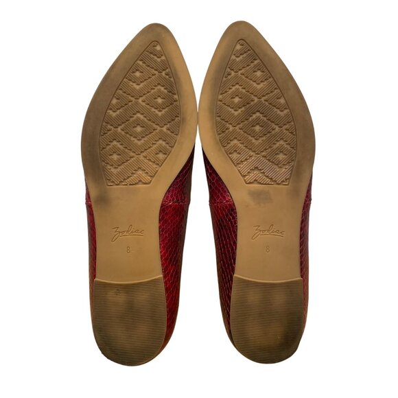 Zodiac Women’s Red Leather Embossed Snakeskin Pointed Toe Hill Flats Size 8M - Picture 8 of 8